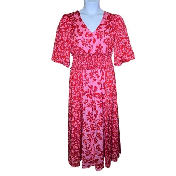 NEW Taylor pink and red printed ditzy Yoryu jaquard midi maxi dress 10‎ - Picture 2 of 10
